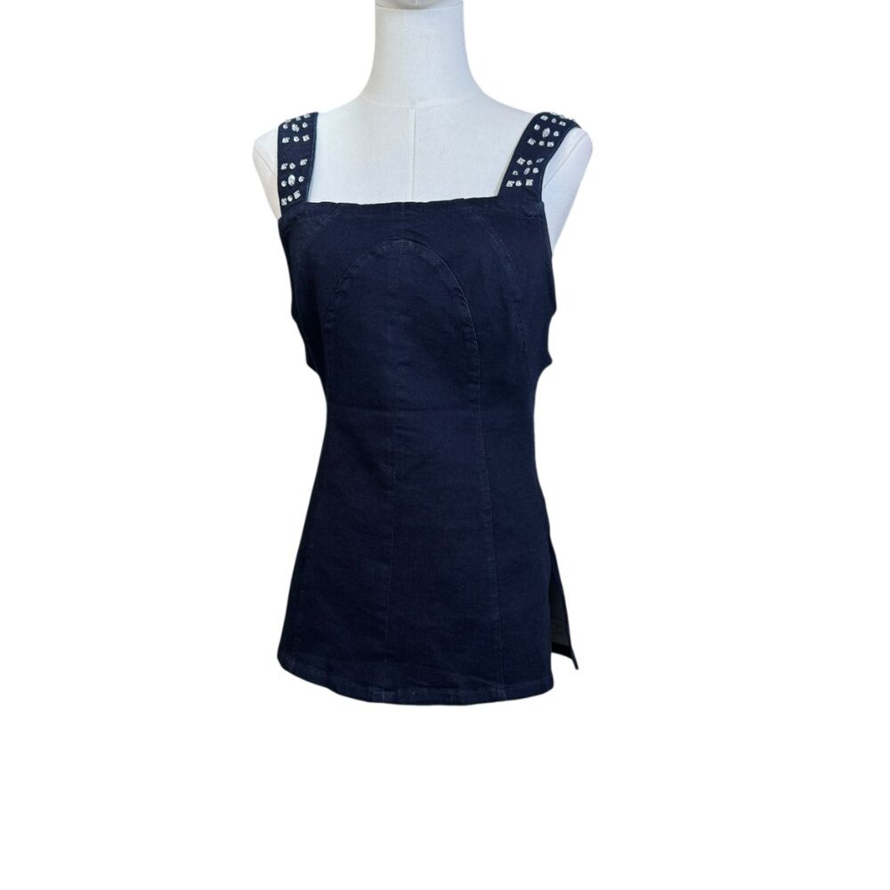 NWT Free People Embellished Denim Corset Studded Bustier Size S